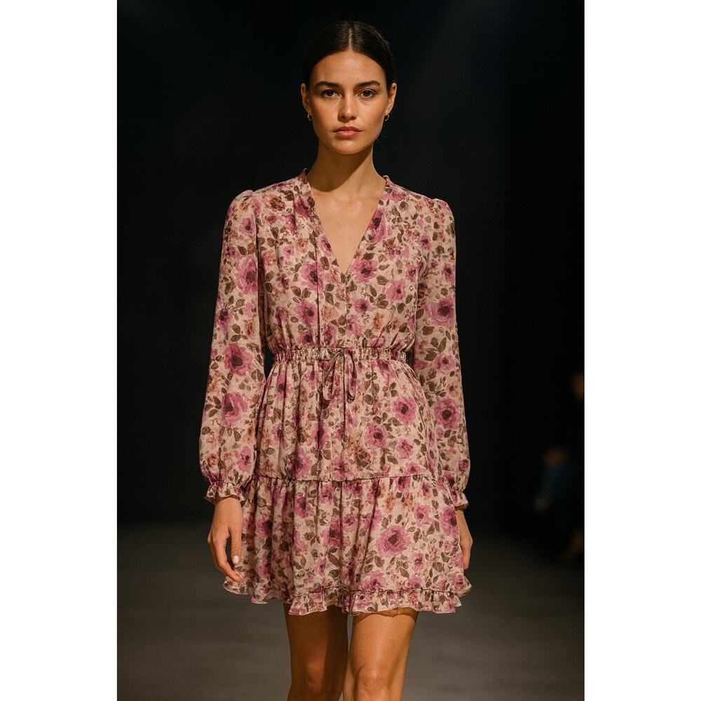 Crystal Doll Floral mini dress Pink Mauve Sz small